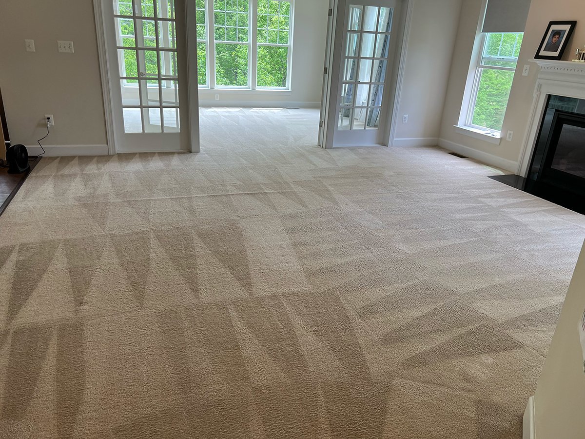 Soiled carpet in a Northern Virginia home before carpet cleaning