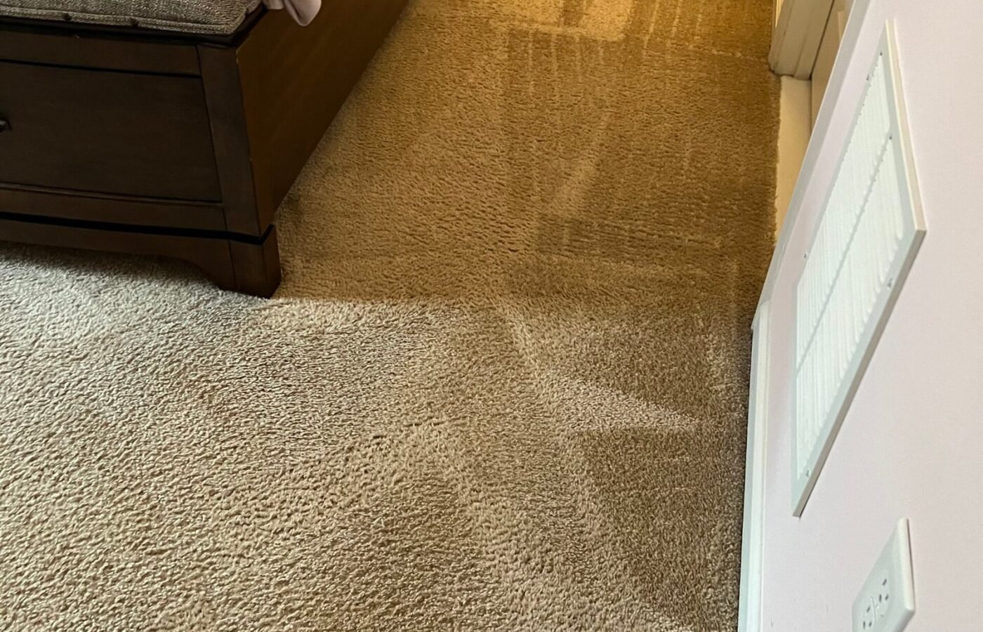 Soiled carpet in a Northern Virginia home before upholstery cleaning