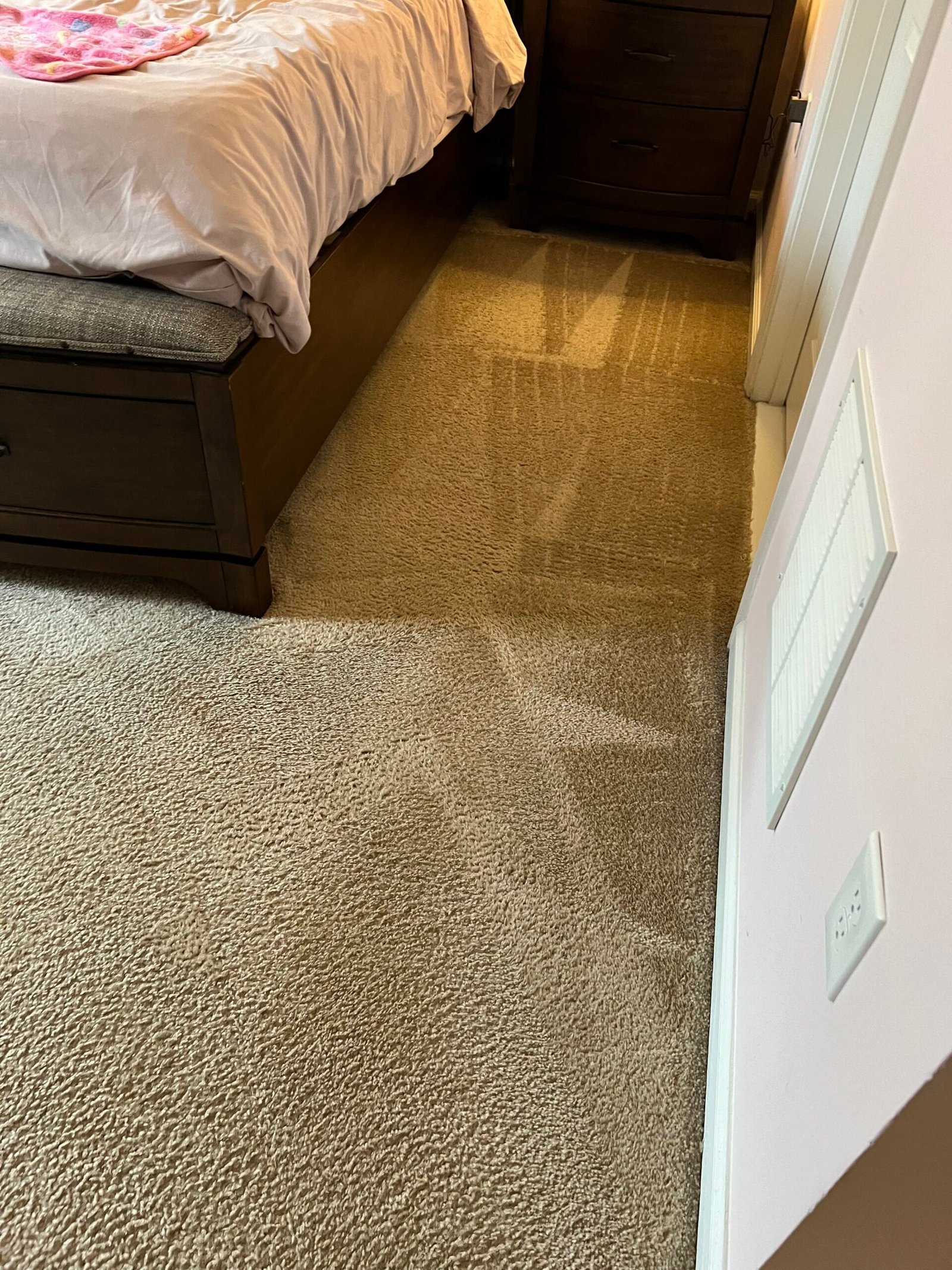 Soiled carpet in a Northern Virginia home before upholstery cleaning